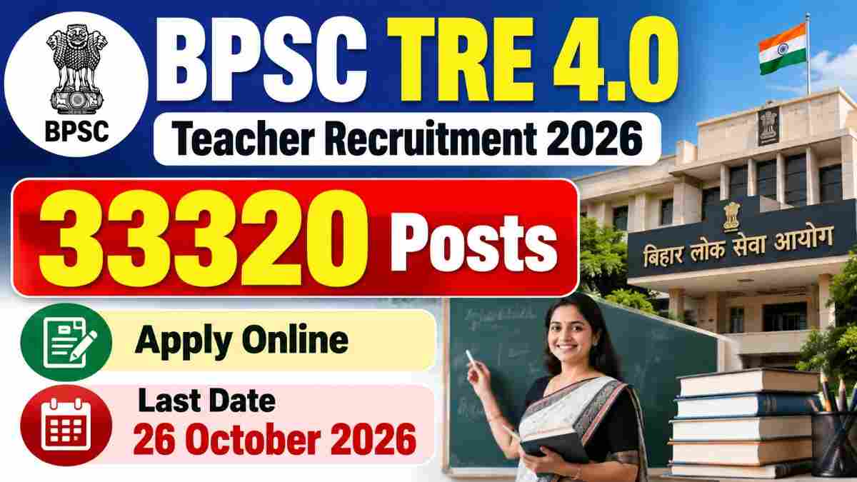 BPSC TRE 4.0 Teacher Recruitment 2026 — 33320 Posts Apply Online, Last Date 26 October