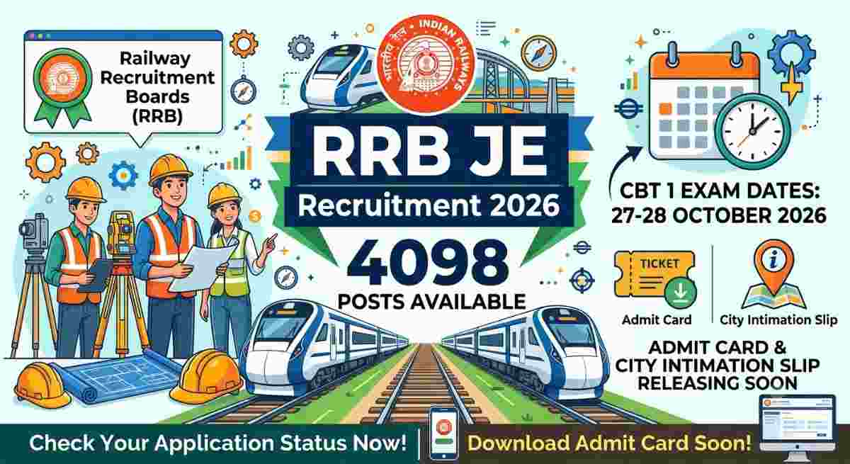 RRB JE Recruitment 2026 — 4098 Posts, CBT 1 Exam 27-28 October, Admit Card & City Intimation Slip