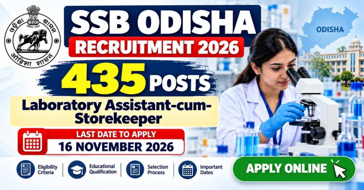 SSB Odisha Lab Assistant Recruitment 2026 — 435 Laboratory Assistant-cum-Storekeeper Posts, Apply by 16 November